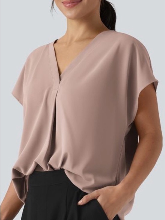 HALARA Tops - HALARA V-Neck Draped Blouse - Dusty Rose